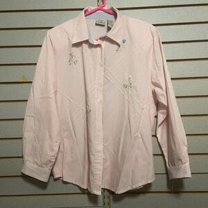 Koret City Blues‎ Embroidered Floral Pink Striped Button Down Shirt 18W